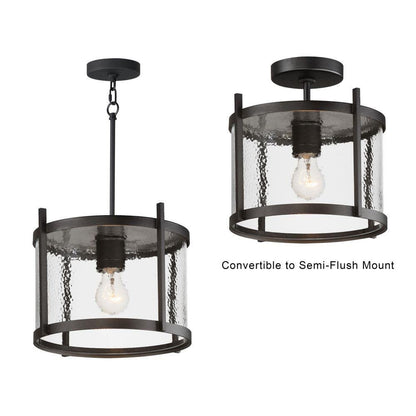 Maxim Lighting 30061HMBK Belfry 1 Light 12 inch Hammered Matte Black Outdoor Semi-Flush Mount - Convertible Pendant and Semi-Flush Configurations