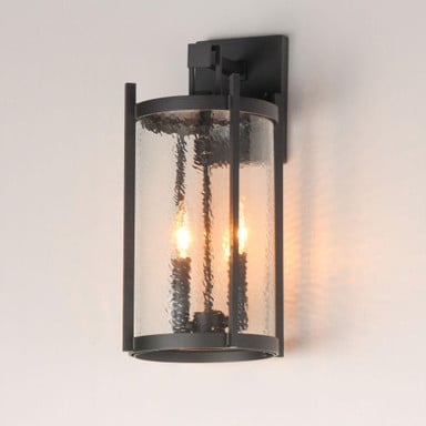 Maxim Lighting 30064HMBK Belfry Outdoor Wall Light Side Angle View Lit