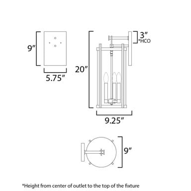 Maxim Lighting 30065HMBK Belfry Outdoor Wall Light - Dimensions Diagram