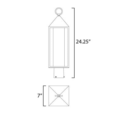 Maxim Lighting 30070SWBK Aldous Outdoor Post Mount Dimensions Diagram 24.25 x 7 Inches