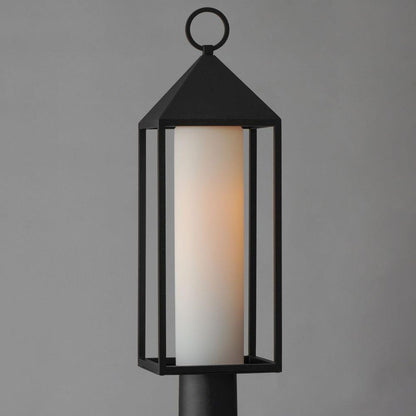 Maxim Lighting 30070SWBK Aldous Outdoor Post Mount Close-Up View in Black with Satin White Glass
