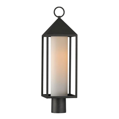 Maxim Lighting 30070SWBK Aldous 1 Light Black Outdoor Pole Post Mount with Satin White Glass Cylinder
