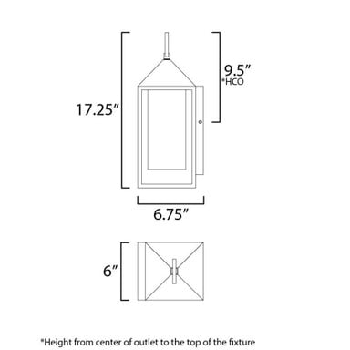 Maxim Lighting 30072SWBK Aldous Outdoor Wall Lantern Dimensions Diagram