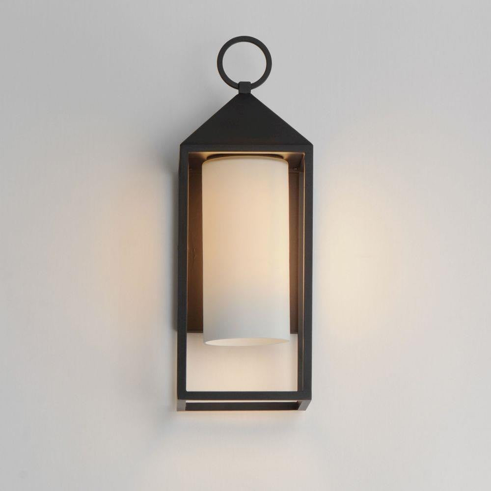 Maxim Lighting 30072SWBK Aldous Black Outdoor Wall Lantern Lit with Satin White Glass Shade
