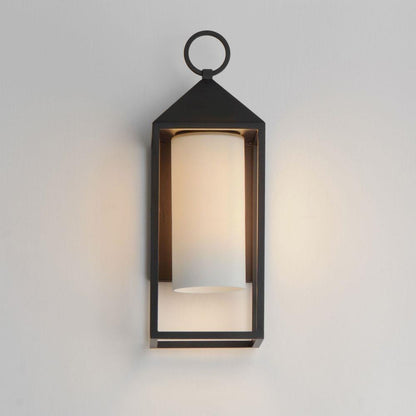 Maxim Lighting 30072SWBK Aldous Black Outdoor Wall Lantern Lit with Satin White Glass Shade