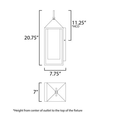 Maxim Lighting 30073SWBK Aldous Outdoor Wall Lantern Dimensions Diagram