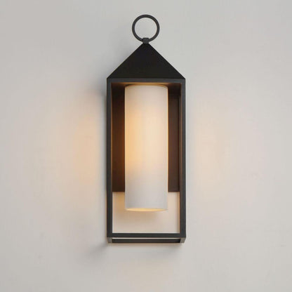 Maxim Lighting 30073SWBK Aldous Black Outdoor Wall Lantern Illuminated on Wall