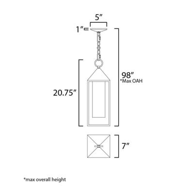 Maxim Lighting 30079SWBK Aldous 1 Light Black Outdoor Pendant - line drawing dimensions diagram