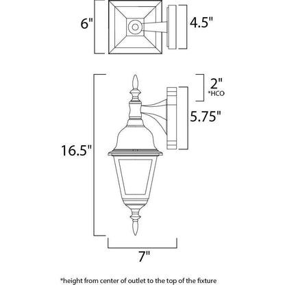 Maxim Lighting 3007CLBK Cast Outdoor Wall Lantern dimensions diagram