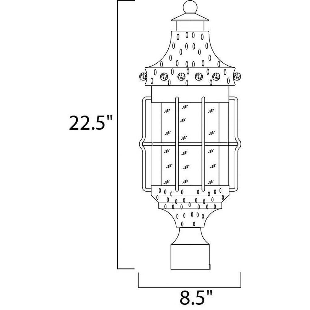 Maxim Lighting 30080CDCF Nantucket Outdoor Post Light dimensions diagram 8.5 x 22.5 inches