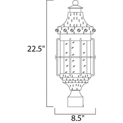 Maxim Lighting 30080CDCF Nantucket Outdoor Post Light dimensions diagram 8.5 x 22.5 inches