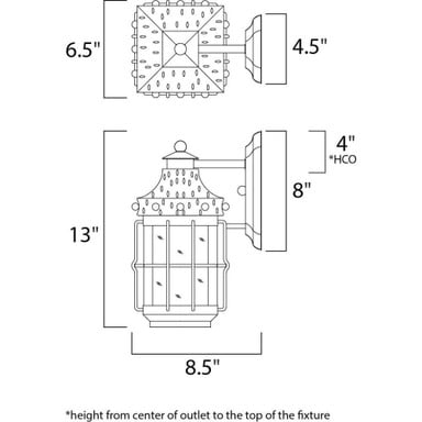 Maxim Lighting 30081CDCF Nantucket Outdoor Wall Lantern Dimensions Diagram
