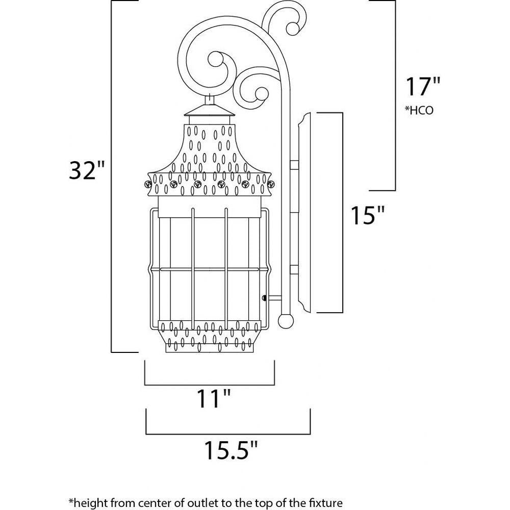 Maxim Lighting 30085CDCF Nantucket Outdoor Wall Lantern Dimensions Diagram - 32 inch Height 11 inch Width