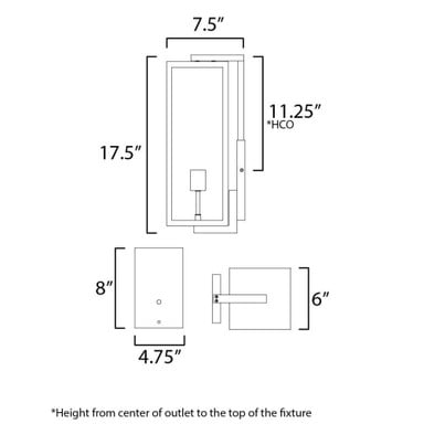 Maxim Lighting 30091CLDBZ Catalina Outdoor Wall Lantern - Dimensions Diagram 17.5H x 7.5W x 6D inches