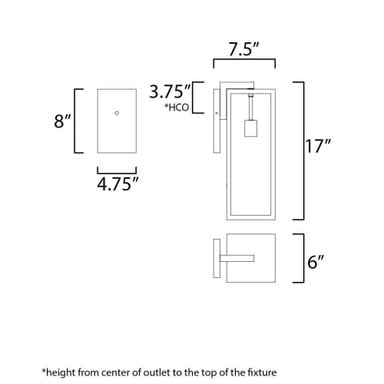 Maxim Lighting 30093CLDBZ Catalina 1 Light 6 Inch Dark Bronze Outdoor Wall Sconce - Dimension Diagram