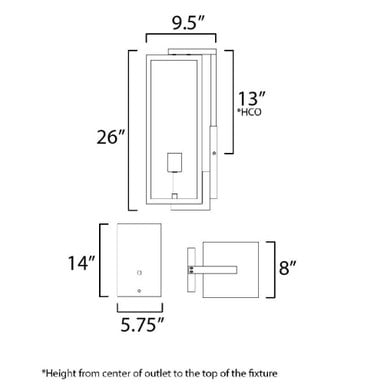Maxim Lighting 30096CLDBZ Catalina 2 Light Dark Bronze Outdoor Wall Light - Dimensions Diagram