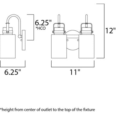 Maxim Lighting 30171CLBZGLD Magnolia 2 Light Bath Vanity Wall Light Dimensions Diagram