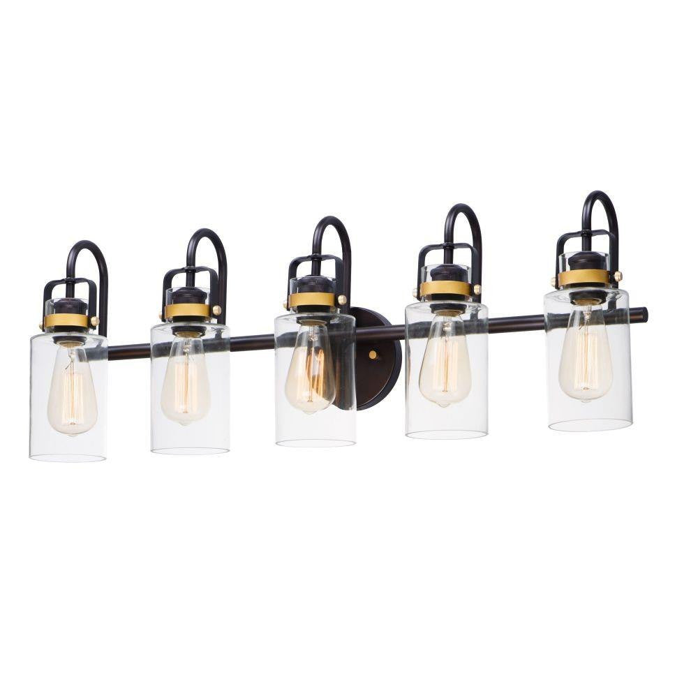 Maxim Lighting 30173CLBZGLD Magnolia 5 Light Bath Vanity Wall Light in Bronze with Gold Accents - White Background