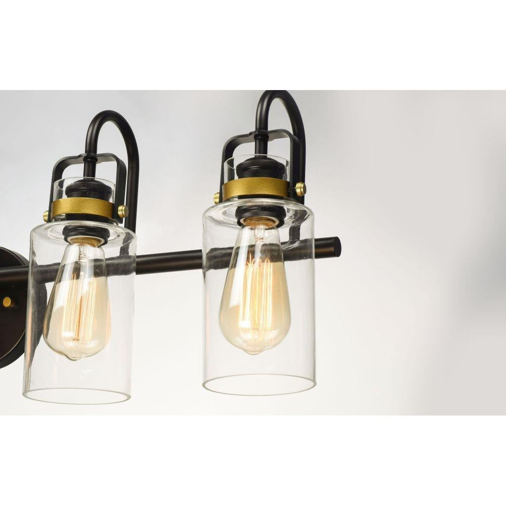 Maxim Lighting 30173CLBZGLD Magnolia Bath Vanity Light - Close Up Detail of Clear Glass Shades and Gold Accents