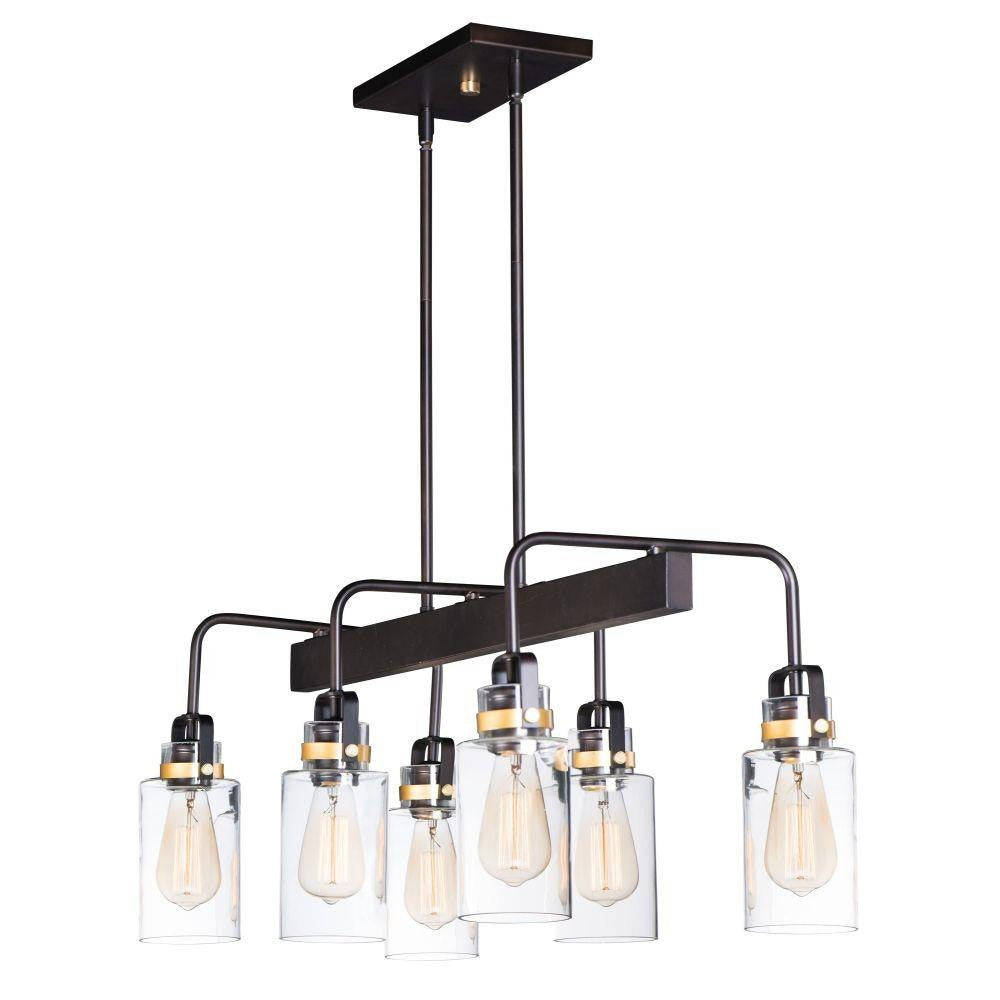 Maxim Lighting 30177CLBZGLD Magnolia 6 Light Linear Pendant in Bronze with Gold Accents - White Background