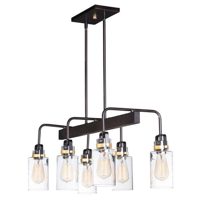 Maxim Lighting 30177CLBZGLD Magnolia 6 Light Linear Pendant in Bronze with Gold Accents - White Background
