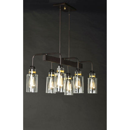 Maxim Lighting 30177CLBZGLD Magnolia 6 Light Linear Pendant in Bronze with Gold Accents and Clear Mason Jar Shades - Dark Background