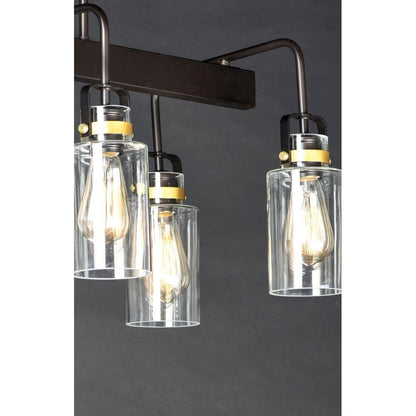 Maxim Lighting 30177CLBZGLD Magnolia Close-Up Detail of Clear Mason Jar Shades with Gold Accent Rings - Dark Background