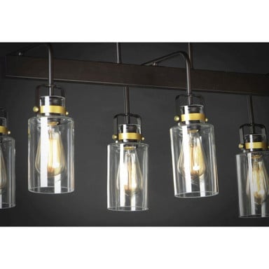 Maxim Lighting 30177CLBZGLD Magnolia Center Detail View of Mason Jar Glass Shades and Bronze Frame