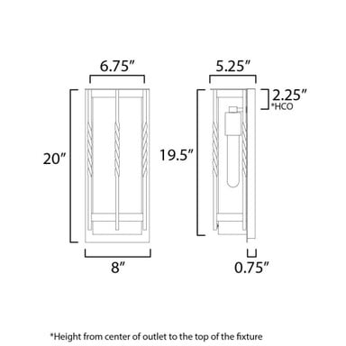 Maxim Lighting 30193CDBK Foundry 1 Light Black Outdoor Wall Light - Dimensions Diagram