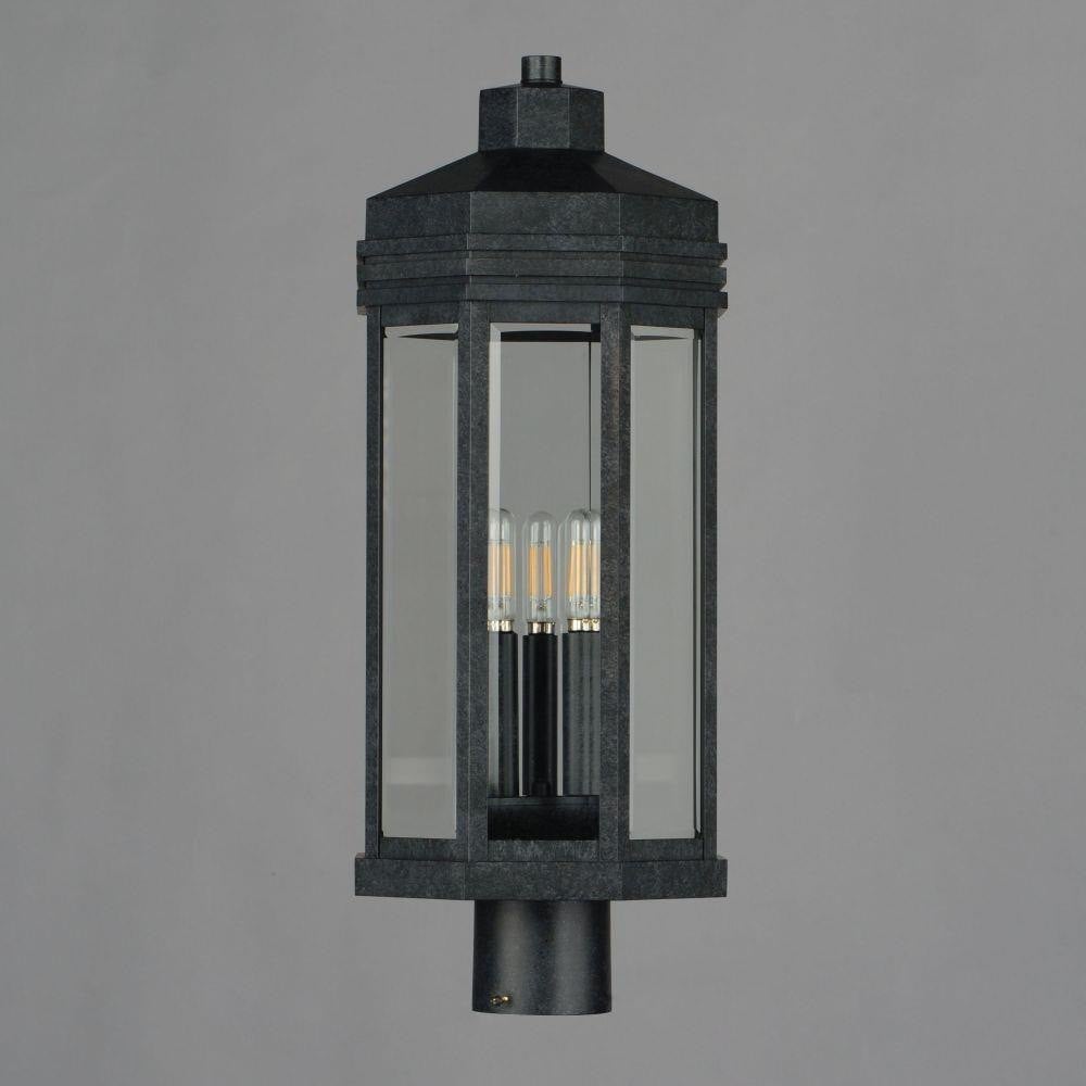 Maxim Lighting 30220CLBKP Wright 3 Light Outdoor Post Mount in Black Patina finish on gray background