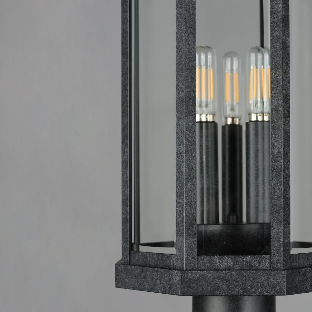 Maxim Lighting 30220CLBKP Wright Outdoor Post Mount close-up of 3-light bulb cluster in Black Patina finish
