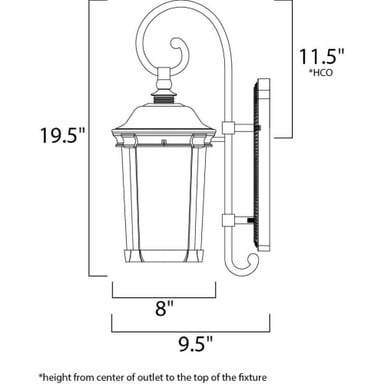Maxim Lighting 3023CDBZ Dover DC Outdoor Wall Lantern Dimension Diagram
