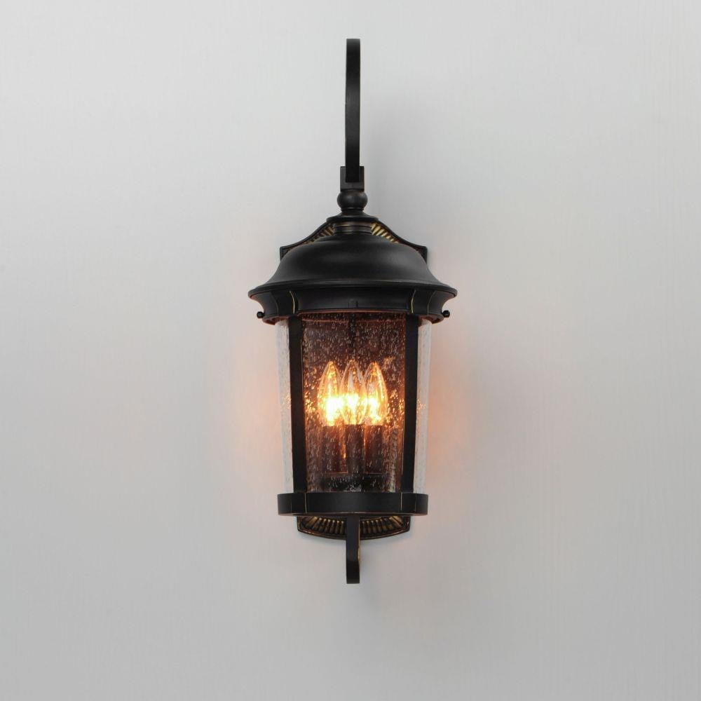Maxim Lighting 3024CDBZ Dover DC 3 Light Bronze Outdoor Wall Lantern - Illuminated Front View on Wall