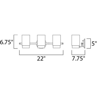 Maxim Lighting 30263CLFTSN Mod 3 Light Satin Nickel Bath Vanity Wall Light - Dimensions Diagram