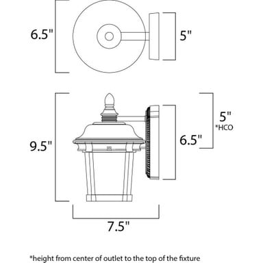 Maxim Lighting 3026CDBZ Dover DC Outdoor Wall Lantern - Dimensions Diagram