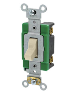 Leviton 3031-2I 30A, 120/277V Toggle Single-pole AC Quiet Switch, Extra Heavy Duty Spec Grade, Self Grounding, Back & Side Wired, Ivory Finish
