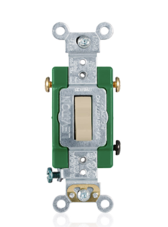 Leviton 3033-2I 30A, 120/277V Toggle 3-way AC Quiet Switch, Extra Heavy Duty Spec Grade, Self Grounding, Back & Side Wired, Ivory Finish