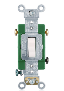 Leviton 3033-2W 30A, 120/277V Toggle 3-way AC Quiet Switch, Extra Heavy Duty Spec Grade, Self Grounding, Back & Side Wired, White Finish