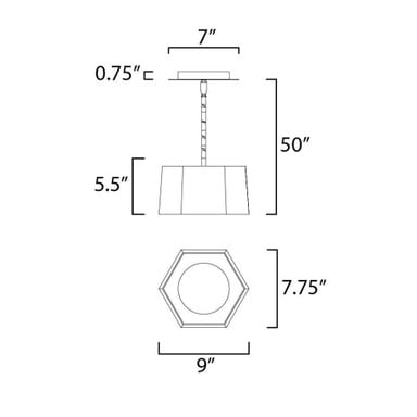 Maxim Lighting 30331BKGLD Honeycomb Mini Pendant - Dimension Diagram 9 inch Width 5.5 inch Shade Height
