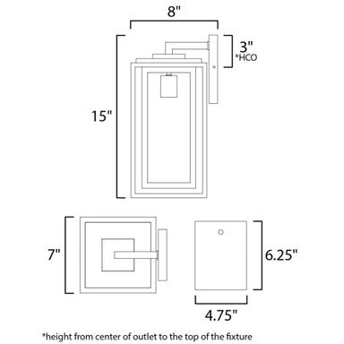 Maxim Lighting 3033CDBK Cabana Outdoor Wall Sconce Dimensions Diagram