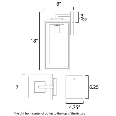 Maxim Lighting 3035CDBK Cabana 1 Light 18 Inch Black Outdoor Wall Sconce - Dimensions Diagram