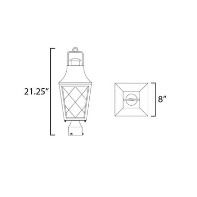 Maxim Lighting 30360CLBK Storybook 1 Light Black Outdoor Post Lantern - Dimensions Diagram