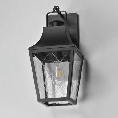 Maxim Lighting 30362CLBK Storybook Outdoor Wall Lantern - Matte Black Angle View Lit