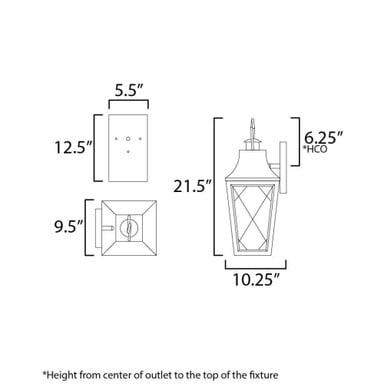 Maxim Lighting 30363CLBK Storybook Outdoor Wall Lantern - Dimensions Diagram