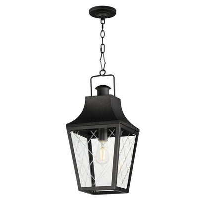 Maxim Lighting 30369CLBK Storybook 1 Light Matte Black Outdoor Pendant with Cross-Etched Clear Glass on White Background