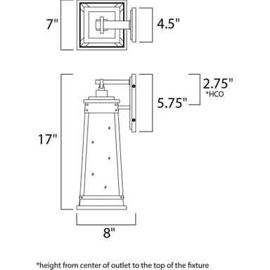 Maxim Lighting 3044RPOLB Schooner Outdoor Wall Lantern - Dimensions Diagram
