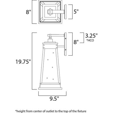 Maxim Lighting 3045RPOLB Schooner Outdoor Wall Lantern - Dimensions Diagram