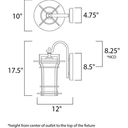 Maxim Lighting 30485WGBO Oakville Outdoor Wall Lantern Dimension Diagram