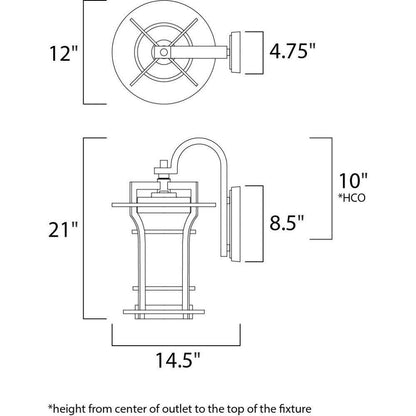 Maxim Lighting 30486WGBO Oakville Outdoor Wall Lantern Dimensions Diagram