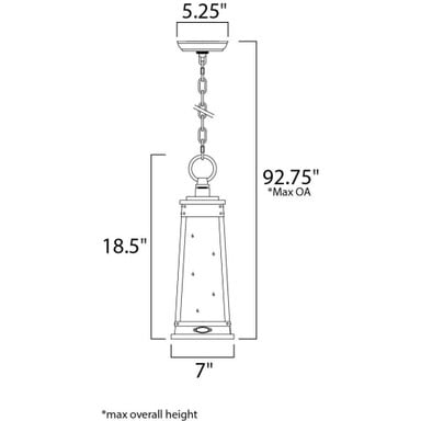 Maxim Lighting 3049RPOLB Schooner - Dimension Diagram: 7 inch Wide, 18.5 inch High, 5.25 inch Canopy